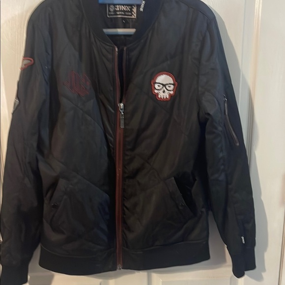 J!NX Men's Black Bomber Jacket with Skull Design - Picture 2 of 15